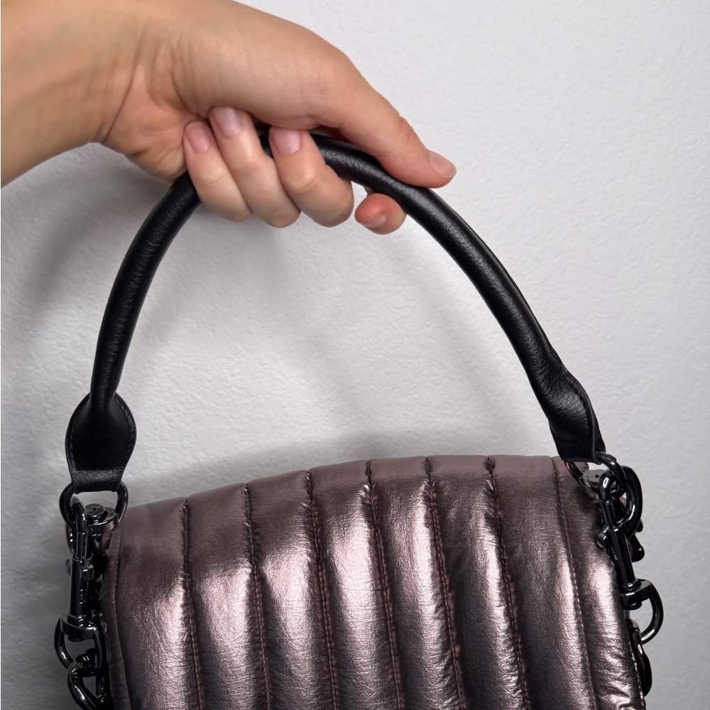 Think Royln Quilted Metallic Shoulder Bag Chain Strap Silver Finish - Picture 5 of 10